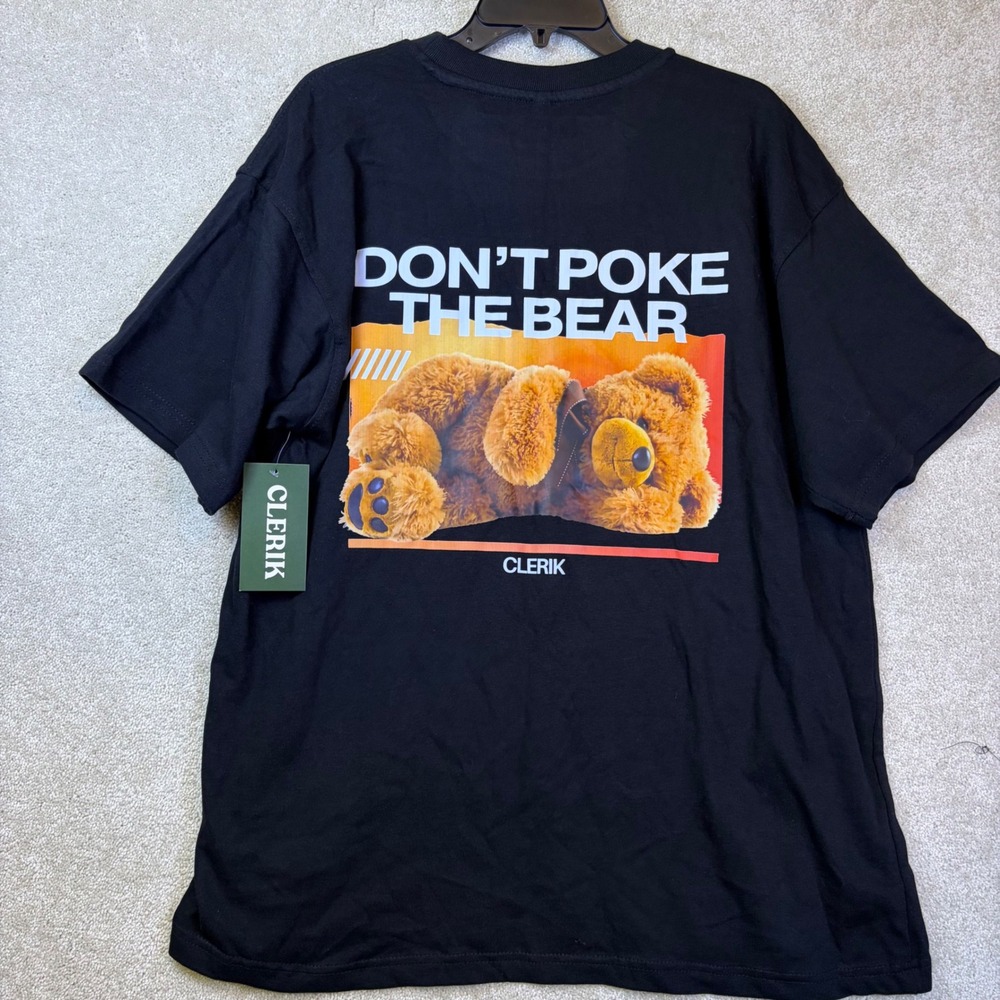 CLERIK Don't Poke The Bear T-Shirt Mens Large Black Graphic Tee Short Sleeve NEW